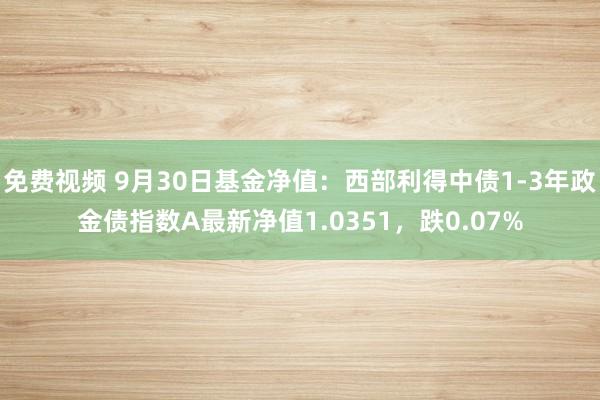 免费视频 9月30日基金净值：西部利得中债1-3年政金债指数A最新净值1.0351，跌0.07%