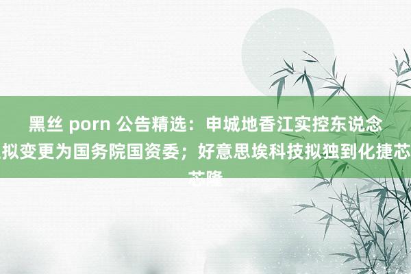 黑丝 porn 公告精选：申城地香江实控东说念主拟变更为国务院国资委；好意思埃科技拟独到化捷芯隆