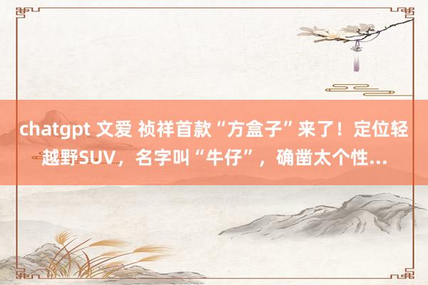 chatgpt 文爱 祯祥首款“方盒子”来了！定位轻越野SUV，名字叫“牛仔”，确凿太个性...