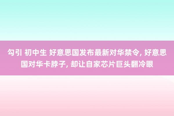 勾引 初中生 好意思国发布最新对华禁令， 好意思国对华卡脖子， 却让自家芯片巨头翻冷眼