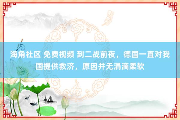 海角社区 免费视频 到二战前夜，德国一直对我国提供救济，原因并无涓滴柔软